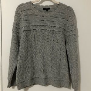 J Crew Long Sleeve Sweater with Scallop Detail, Wool Blend, Gray, Size XL